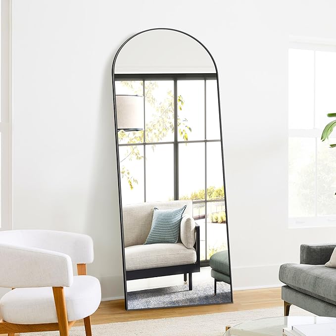 TRAHOME Full Length Arched Mirror, 70"x24" Standing Floor Full Body Mirror for Wall with Aluminum Alloy Frame for Bedroom, Living Room, Dressing Room(Black)