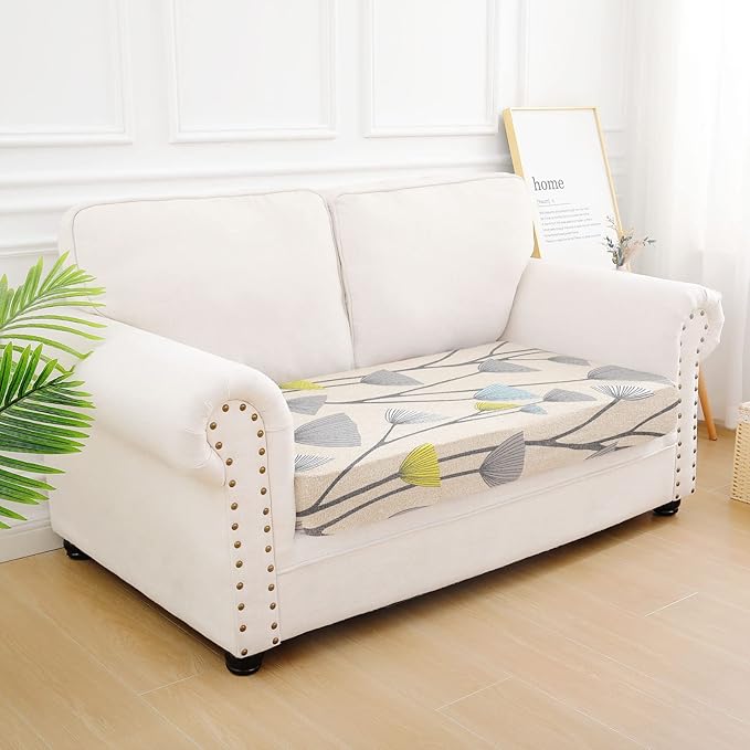 hyha Printed Couch Cushion Covers, Floral Sofa Covers Washable for 2 Cushion Couch, Stretch Pattern Outdoor Cushion Covers for Patio Furniture with Elastic Bottom(Medium, Dandelion Flower)