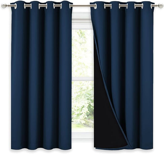 NICETOWN 100% Blackout Curtains with Black Liners, Thermal Insulated Full Blackout 2-Layer Lined Drapes, Noise Cancellation Window Draperies for Dining Room (Moroccan Blue, 2 Panels, 52" W by 54" L)