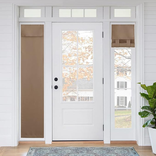 RYB HOME Blackout French Door Curtain - Privacy Thermal Insulated Window Shades for Patio Kitchen Front Entry Back Door Glass Window, Self Adhesive No Drill, 1 Panel, 12" W x 69" L, Mocha