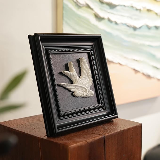 FOLKOR LIFE Black and White Framed Wall Art Sculpture for Home Decor, Classic Bird Decor Hanging Wall Decor Plaque for Modern Farmhouse Vintage Living Room, Bedroom, Hallway, Entryways Decoration