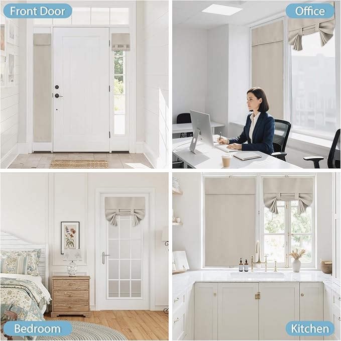 RYB HOME Blackout Door Window Curtain, Self-Ahensive Blinds Privacy Room Darkening for Glass Window/Front French Door, W26 x L69 inch, Natural, 1 Pc