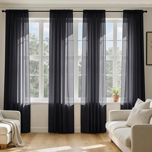 MIULEE Black Sheer Curtains 84 Inches Long, 4 Panels Set, Light Filtering Halloween Rod Pocket Voile Drapes for Living Room and Bedroom, Airy Soft Fabric Window Treatments, 54 x 84 Inches