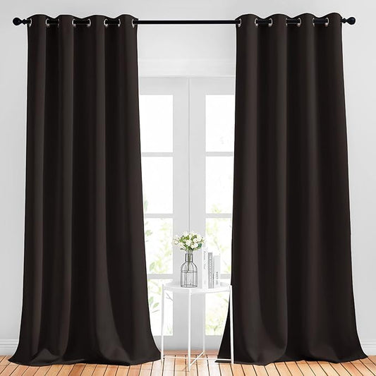 NICETOWN Blackout Thick Window Curtains - (W52 x L108, Brown, 2 Panels) Thermal Insulated Grommet Drape Panels for Bedroom and Living Room
