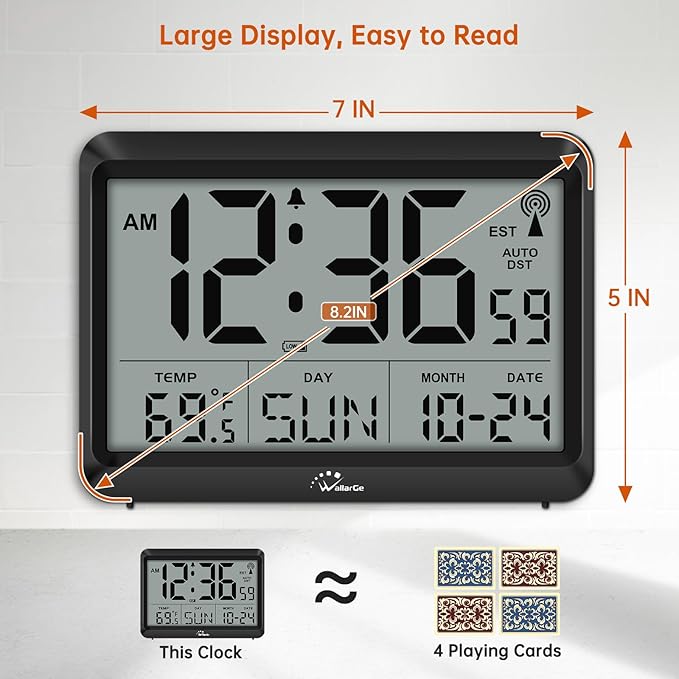WallarGe Self-Setting Atomic Digital Wall Clock with Auto DST - Image 2