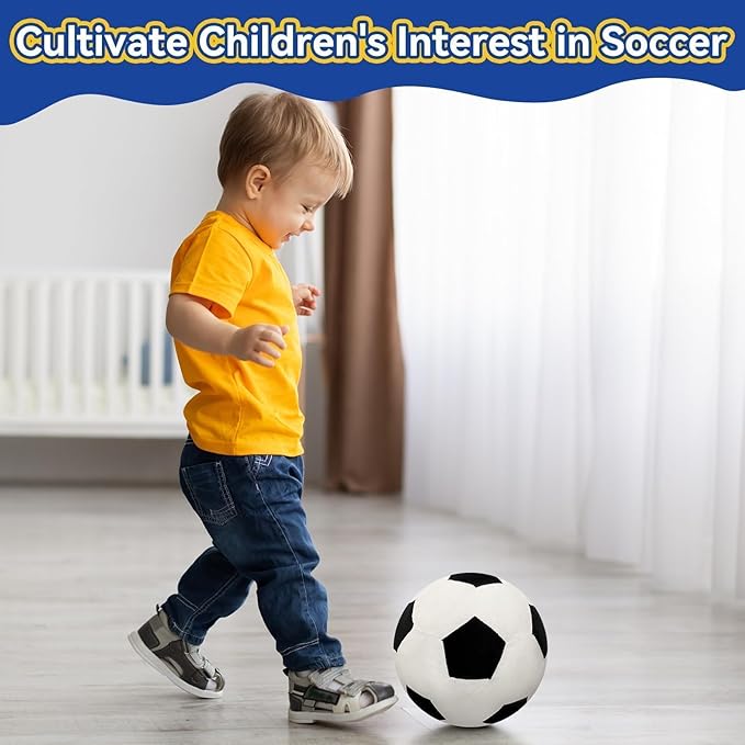 Fluffy Soccer Pillow - 8" Orbicular Durable Soccer Ball Plush, Soft Stuffed Soccer Decorative Pillows for Couch & Bedroom, Sports Gift for Soccer Enthusiasts