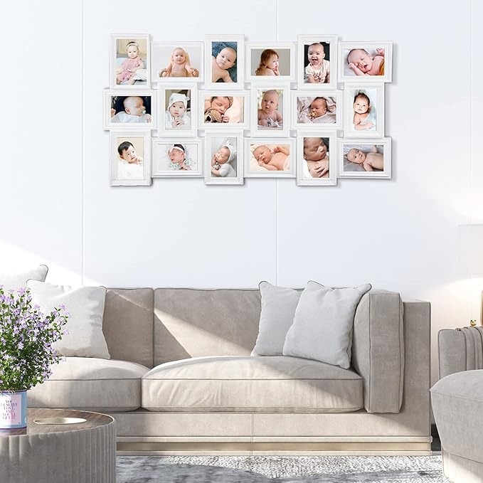 HELLO LAURA - Collage Picture Frames for Wall - 18 Photo Frame in 4x6 Inch Elegant Family Picture Frames Collage Wall Decor Display Multiple Photos for Home - Vintage White