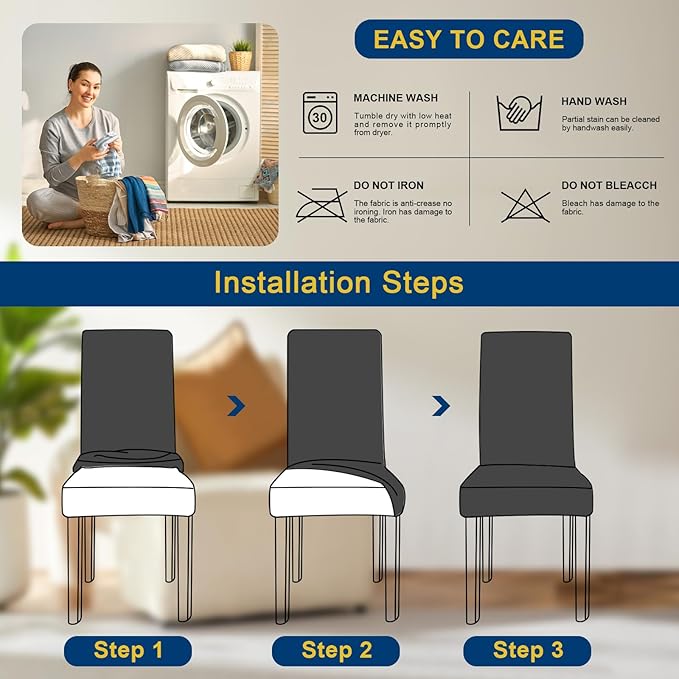 Chair Covers, Dining Room Chair Covers, Stretch Kitchen Chair Covers/Dining Room Chair Covers Set of 4, Removable Washable Dining Chair Slipcovers for Home, Hotel, Banquet, Hemp Coffee Pattern