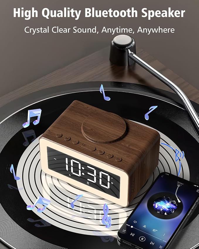 Alarm Clock for Bedroom, Wireless Charging, Bluetooth Speaker Sound Machine - Image 7
