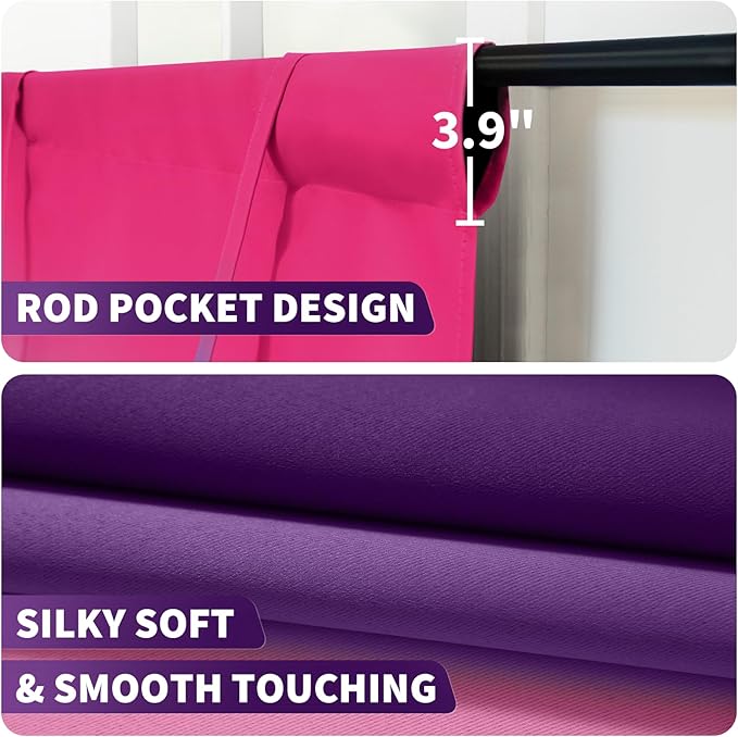 COSVIYA 100% Blackout Purple and Pink Adjustable Tie Up Curtains for Kitchen Thermal Insulated Room Darkening Valance Rod Pocket Balloon Roman Shade for Small Window,48" L x 34" W, 1 Panel