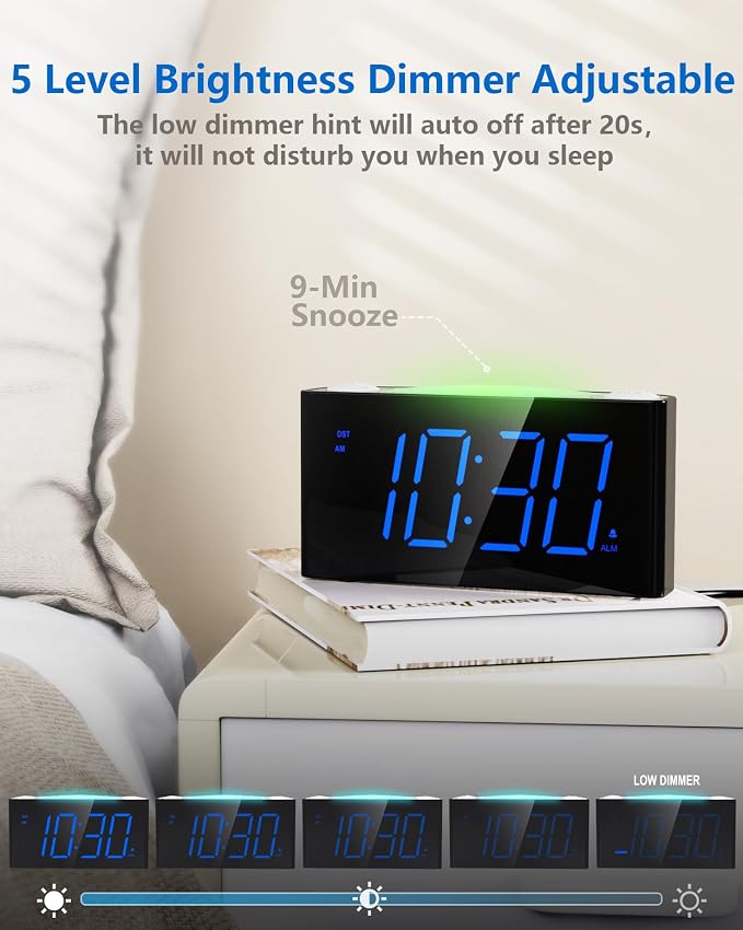 Digital Alarm Clock for Bedroom, Large Screen with 7 Color Night Light - Image 3