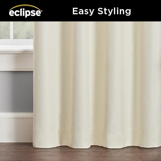 Eclipse Extra Wide Grommet Curtain, Kendall Sliding Patio Door Curtain Panel, Solid Textured Thermal Insulated and Noise Reducing Curtains, (1 Panel), 84 in Long x 100 in Wide, Ivory (Pack of 3)