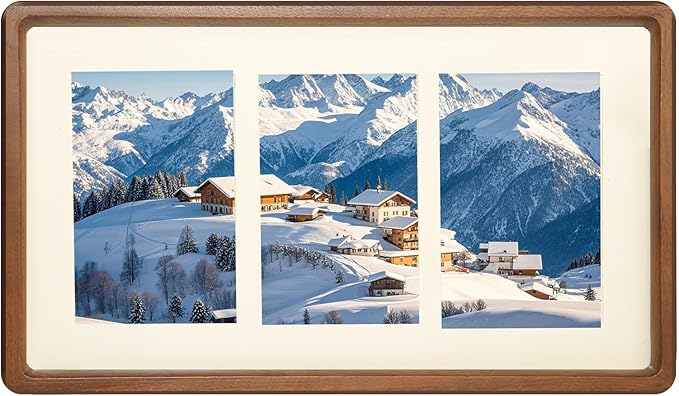 8x14 Collage Picture Frame Walnut Wood, Multiple Three 4x6 Photos or 8x14 without Mat, Rustic Photo Frame with Tempered Glass Hanging Displaying Horizontally or Vertically