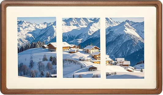8x14 Collage Picture Frame Walnut Wood, Multiple Three 4x6 Photos or 8x14 without Mat, Rustic Photo Frame with Tempered Glass Hanging Displaying Horizontally or Vertically