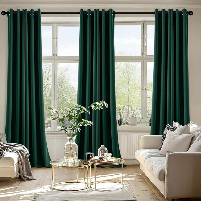 MIULEE Hunter Green Blackout Curtains for Bedroom Living Room 96 Inches Long 2 Panels, Thermal Insulated Room Darkening Drapes Grommet Noise Reducing Light Blocking Window Treatments 40x96 Inch