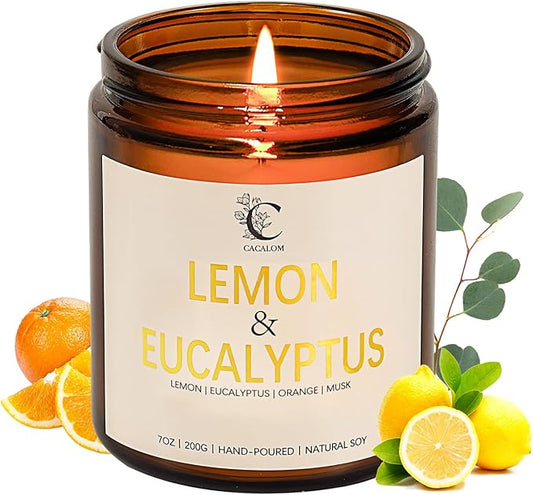 Lemon Eucalyptus Scented Candles for Home, Soy Wax Aromatherapy Candle for Bedroom Bath Birthday New Job House Warming Gifts for Women