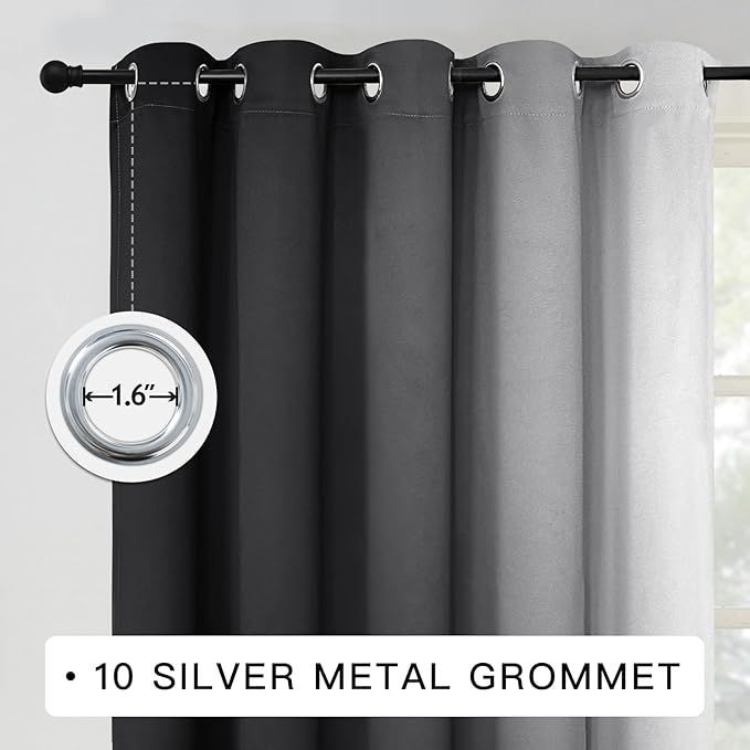 COSVIYA Curtains & Drapes Ombre Black Curtains 96 inch Length 2 Panels, Grommet Room Darkening Light Blocking Insulated Thermal Gradient Window Curtains for Bedroom/Living Room,62x96 inches