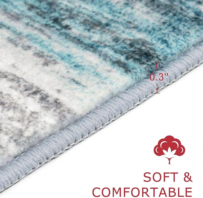 KOZYFLY Modern Abstract Hallway Runner Rug, 2x5 Washable Rug Runner Non-Slip Soft Striped Kitchen Runner Rugs, Print Blue Carpet Runner for Entryway Bathroom Laundry Room Foyer
