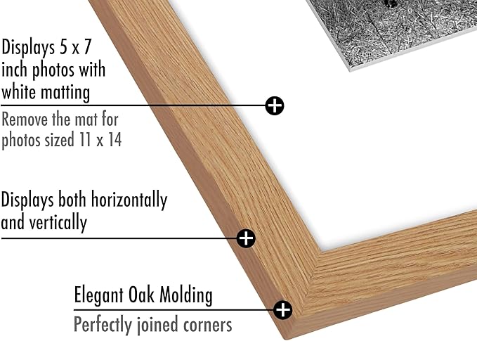 Americanflat 11x14 Picture Frame with Shatter-Resistant Glass - Use as 5x7 Frame with Mat or Display 11x14 Photo Without Mat - Signature Collection - Picture Frames for Wall Display - Dark Oak