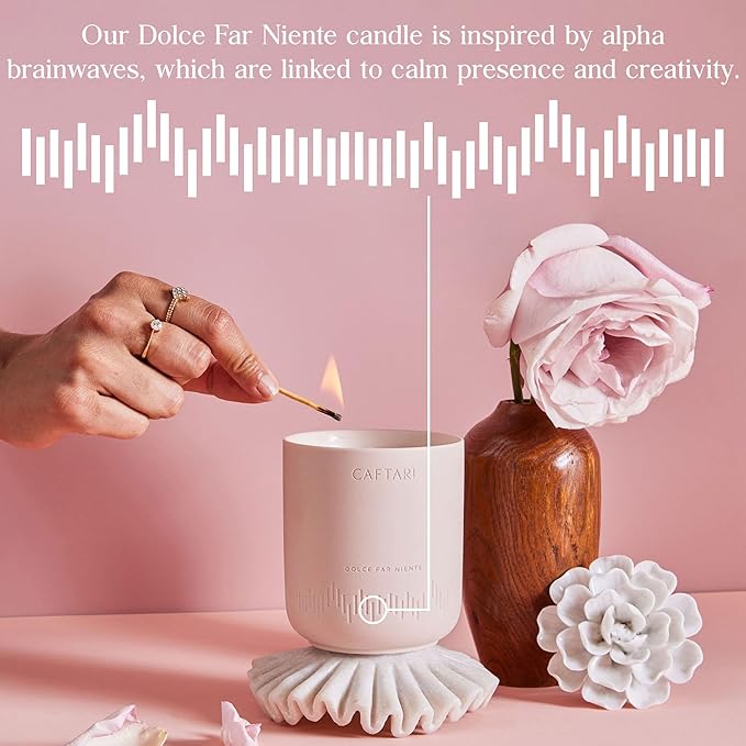 CAFTARI Luxury Aromatherapy Candle | Rose, Sandalwood & Violet Scented | 60 Hour Burn | Clean Coconut Soy Wax | Vegan, Gift-Ready Candle for Upliftment, Presence and Happiness | Dolce Far Niente
