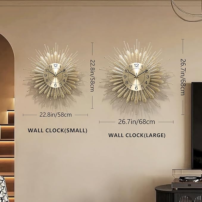 27" Gold Mid Century Modern Wall Clock，Battery Operated Decorative Decorative Metal Wall Clock for Living Room/Bedroom/Office/Bathroom Wall Art&Clocks