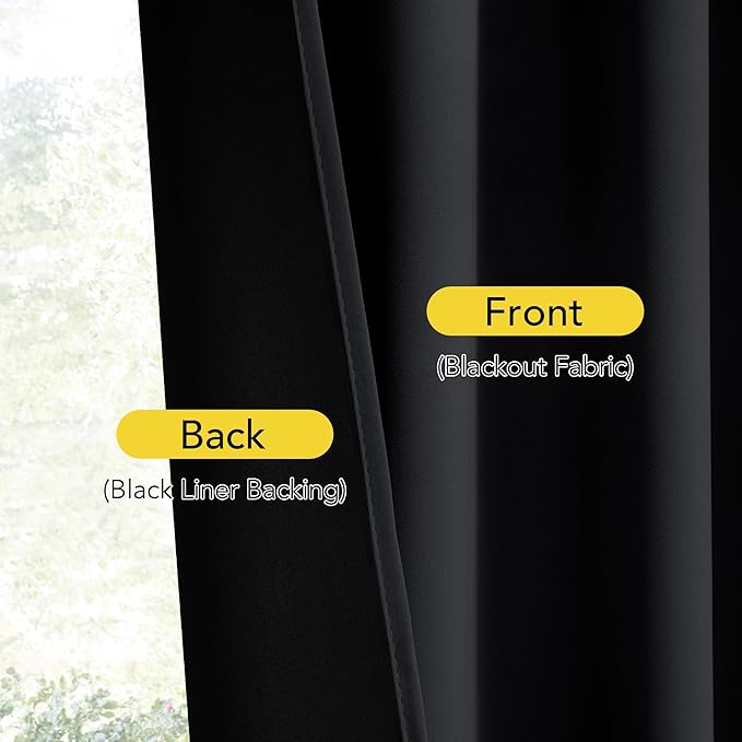 NICETOWN 100% Blackout French Door Curtain, Privacy Door Curtains for Window, 25 X 64 Inch Long Room Darkening Blinds, Thermal Insulated Window Shades for Bedroom, 1 Panel, Black