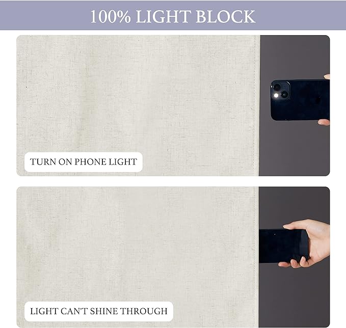 RYB HOME 100% Blackout Curtains for Sightlight Window, Linen Textured Blend Privacy Front Door Curtain Blinds for French Door Kitchen Living Room Doorway, W 12 x L 69 inch, Ivory, 1 Panel