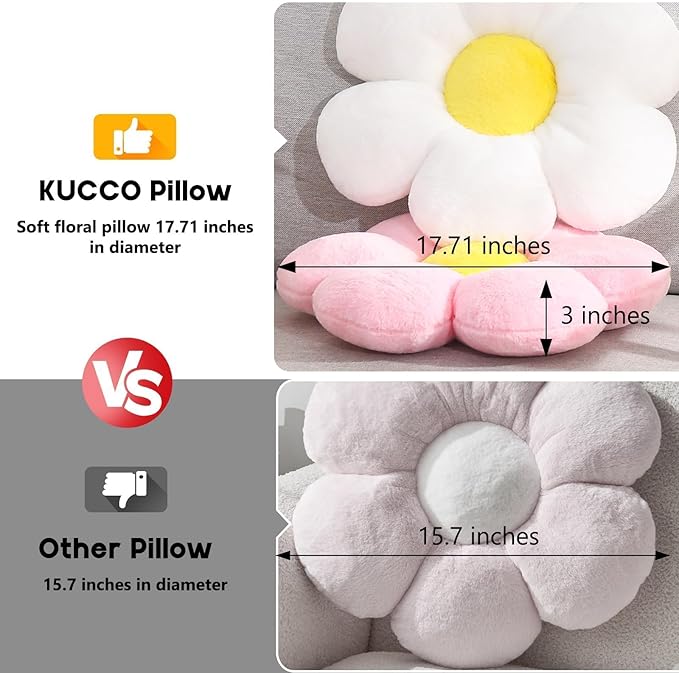 17.7 Inch Pink Flower Pillow – Daisy Shaped Cute Decorative Throw Pillow, Soft Floral Seating Cushion Floor Pillows for Sofa, Bed, Chair & Room Home Decorative Pillows Gifts