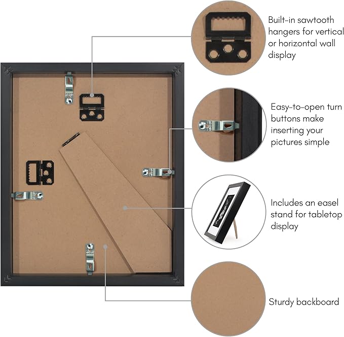 Americanflat 8x10 Picture Frame with Shatter-Resistant Glass - Use as 5x7 Frame with Mat or Display 8x10 Photo Without Mat - Soho Collection - Deep Molding Picture Frames for Tabletop or Wall - Black