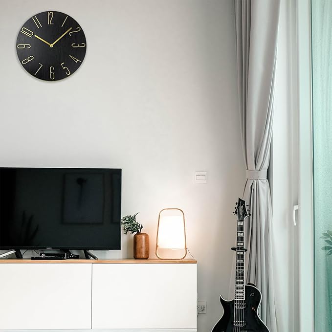 Wall Clock, Silent Clock, Wall Clocks Battery Operated， 12 inch Modern Wall Clock, Suitable for Offices, Living Rooms, Kitchens, Homes, Schools (Black Without Second Hand)
