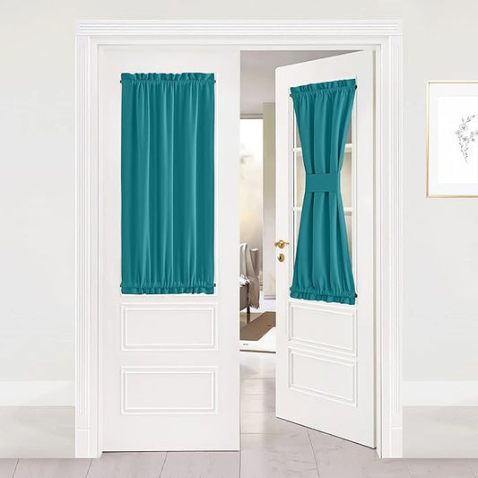 NICETOWN Door Curtains for Window, Rod Pocket Short French Front Door Curtain for Kitchen Window Cover Shade with Tieback, 1 Panel (Peacock Teal, W25 inch x L40 inch)