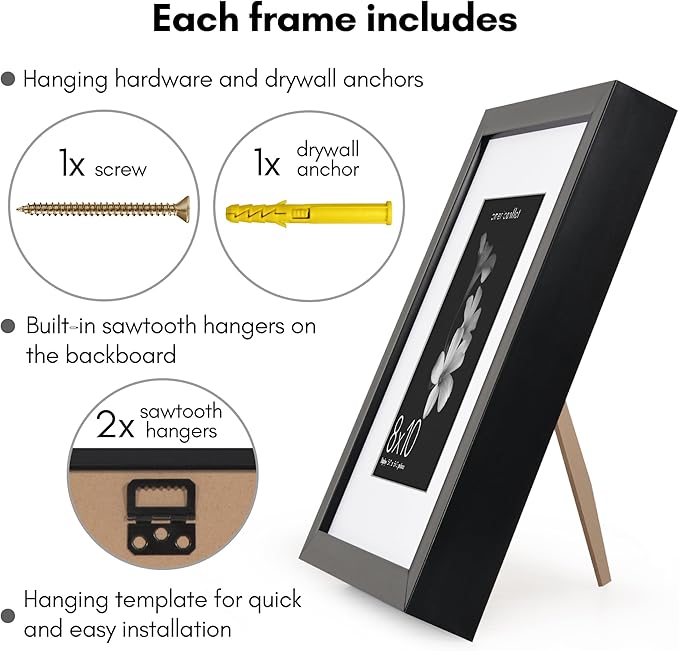 Americanflat 8x10 Picture Frame with Shatter-Resistant Glass - Use as 5x7 Frame with Mat or Display 8x10 Photo Without Mat - Soho Collection - Deep Molding Picture Frames for Tabletop or Wall - Black
