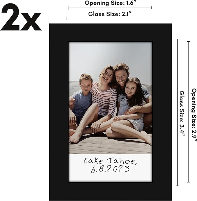 Americanflat 2x3 Picture Frame - Set of 2 - Use as 2x3 Frame for Instant-Print Photos - Black Mini Picture Frames for Tabletop and Wall Display with Polished Crystal-Clear Glass