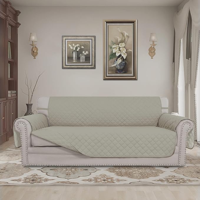 Easy-Going Reversible Oversized Couch Cover for 3 Cushion Couch Sofa Cover for Dogs Water Resistant Furniture Protector Cover with Foam Sticks for Pet (Oversized Sofa, Beige/Beige)