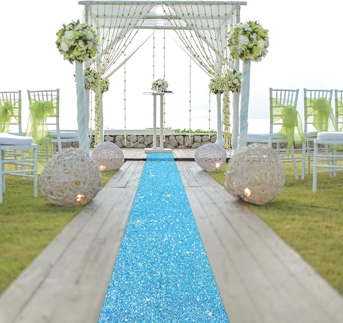Tatuo Carpet Runner 2.46 x 30 ft Runway Rug 55 GSM Thickness with Carpet Tape for Prom Graduation Wedding Outdoor Indoor Hallway Movie Party Decoration Rug(2.46 x 30 Feet,Glitter Blue)