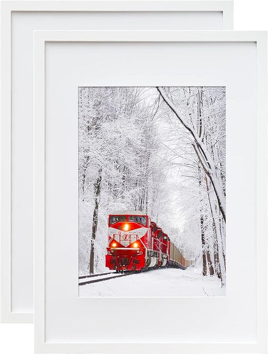 Egofine A2 Picture Frames Set of 2 Matted for A3 - Solid Wood Acrylic Plexiglass Front for Wall Mounting Hanging Vertically or Horizontally, White - 16.5 x 23.4 in