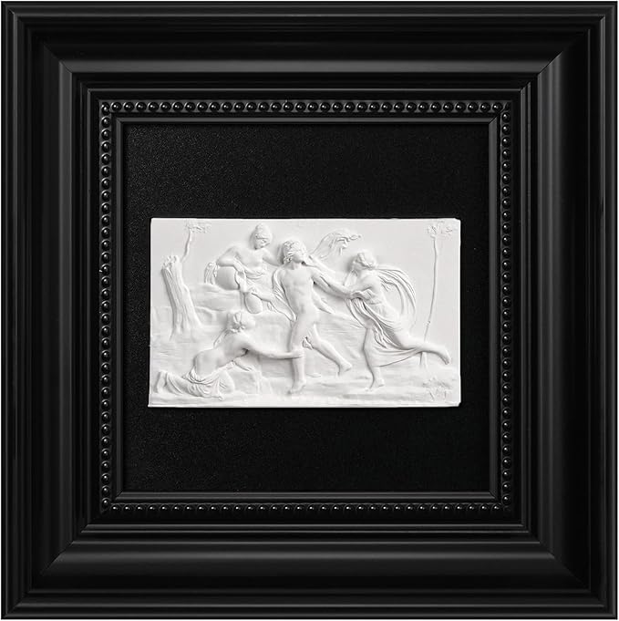 FOLKOR LIFE Framed Black and White Wall Art Sculpture for Vintage Decor, Antique Greek Mythology Framed Plaster Relief Hanging Sculpture for Wall Decor, Living Room, Hallway, Office Decoration