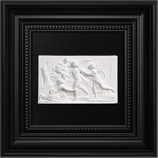 FOLKOR LIFE Framed Black and White Wall Art Sculpture for Vintage Decor, Antique Greek Mythology Framed Plaster Relief Hanging Sculpture for Wall Decor, Living Room, Hallway, Office Decoration
