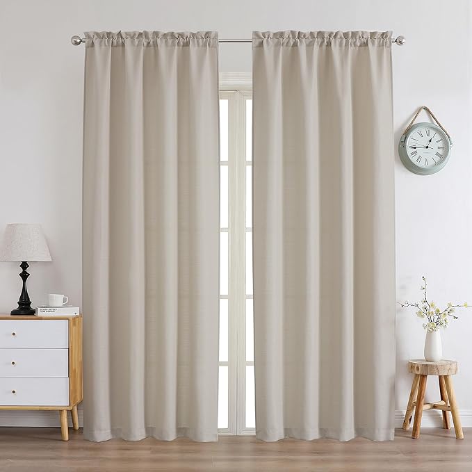 Chyhomenyc Moon Beige Curtains 78 Inch Length 2 Panels Set, Faux Linen Textured Light Filtering Soft Airy Farmhouse Curtain Drapes for Living Room Bedroom, 40Wx78L