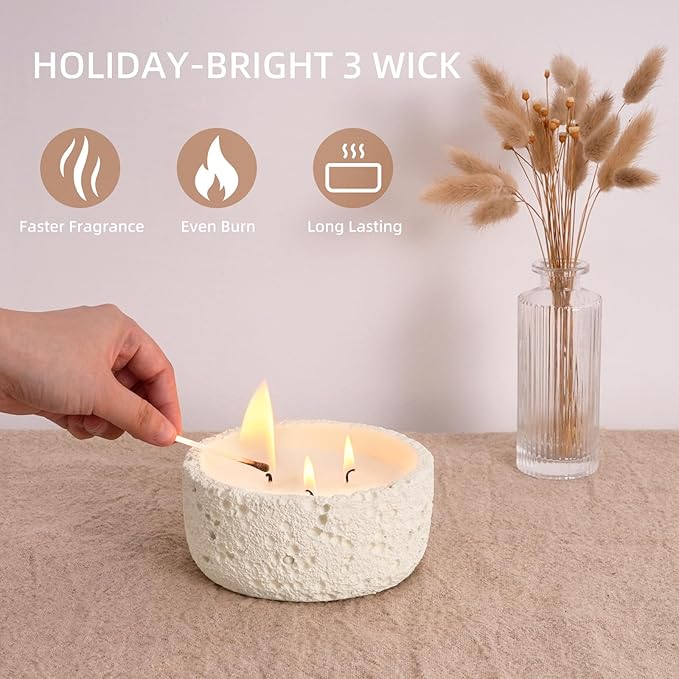 Viyffo Large 20oz Scented Candle – Creamy Vanilla, 3 Wick Non Toxic Soy Candles for Women & Men, Matte Ivory White Ceramic Jar Perfect for Home Fragrance, Elegant Spring Décor & Premium Gift