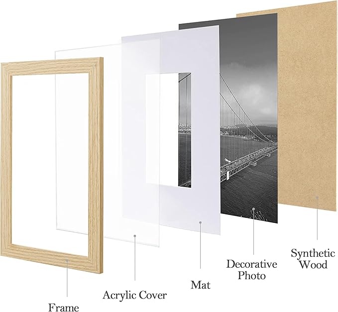 eletecpro 8x8 Picture Frames Set of 9 with Mat for 4x4 Photos or without Mat for 8x8, Square Gallery Wall Decor Collage for Picture Display, Natural Frame Set for Wall Hanging