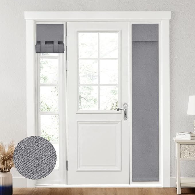 HOMEIDEAS 100% Linen Blackout Sidelight Curtains for Front Door, Side Door Window Curtains, Small Window,Thermal Insulated Covering, 1 Panel, W12 X L68 Inch, Dark Grey