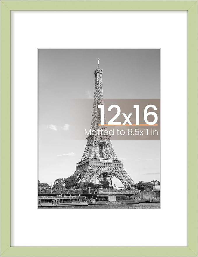 upsimples 12x16 Picture Frame, Display Pictures 8.5x11 with Mat or 12 x 16 Without, Wall Hanging Poster Frames, Green, 1 Pack