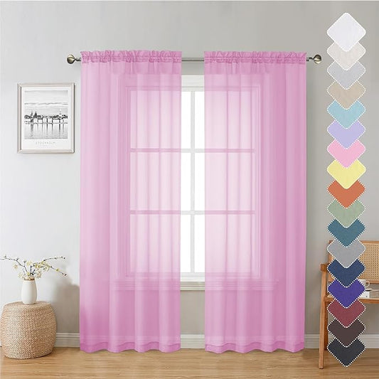Lecloud Light Pink Sheer Curtains 72 Inches Long 2 Panels, Light Filtering Curtains for Living Room, Farmhouse Voile Rod Pocket Curtain Drapes for Bedroom Dinning Room, Each Panel 42 X 72 Inch