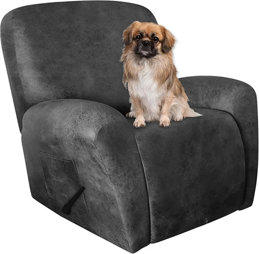 ANARACHON Leather Like Recliner Chair Covers Heavy Duty, 4 Pieces Recliner Cover for Recliner Chair, Leather Cover for Recliner slipcovers Washable for Pets (Light Grey 2)