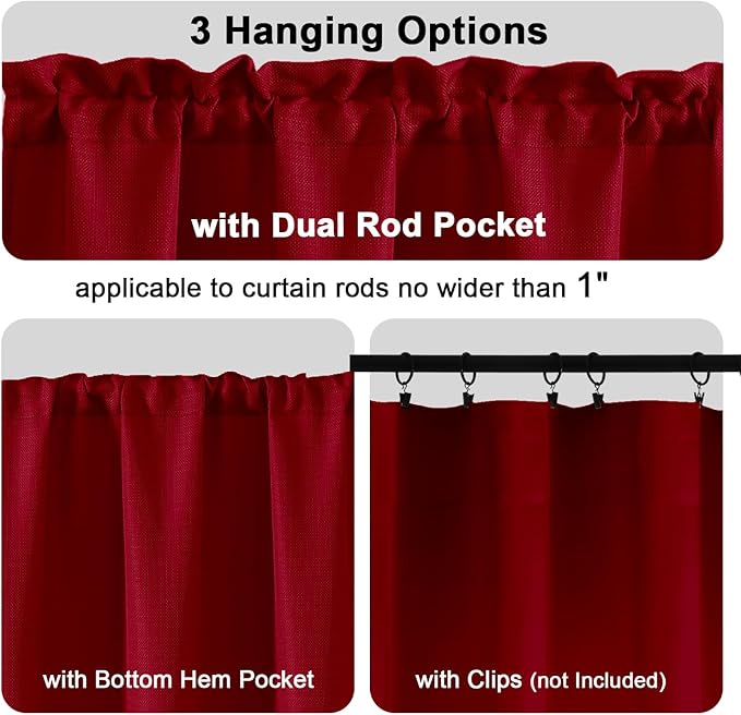 Chyhomenyc Christmas Red Curtains 54 Inch Length 2 Panels, Faux Linen Textured Light Filtering Soft Airy Rod Pocket Window Treatment Drapes for Living Room Bedroom, 30Wx54L Inch, Set of 2