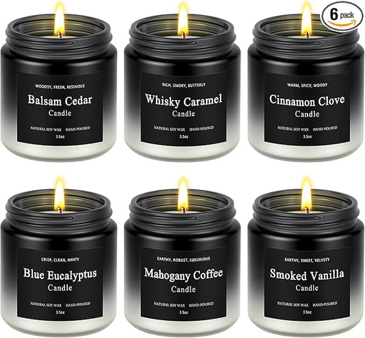 6 Pack Men Candles for Home Scented, Soy Wax 200 Hour Long Lasting Candle, Soy Candle Gifts Set for Birthday, Valentine, Christmas, Anniversary Present
