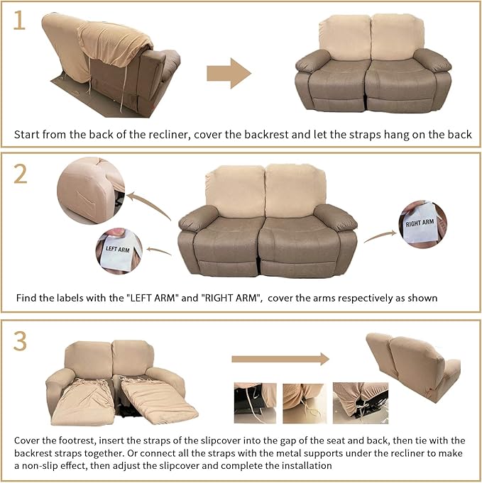 JIVINER 6-Piece Loveseat Recliner Slipcover Stretch Jacquard Recliner Sofa Cover 2 Seater Washable Reclining Couch Cover with Pocket Fitted Furniture Protector Cover (Loveseat Recliner, Navy Blue)