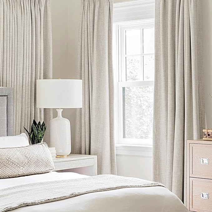 MIULEE Linen Curtains for Bedroom 100% Blackout Thermal Insulated Birch Grommet Room Darkening Curtains & Drapes for Living Room Nursery 52 x 63 Inch (2 Panels)