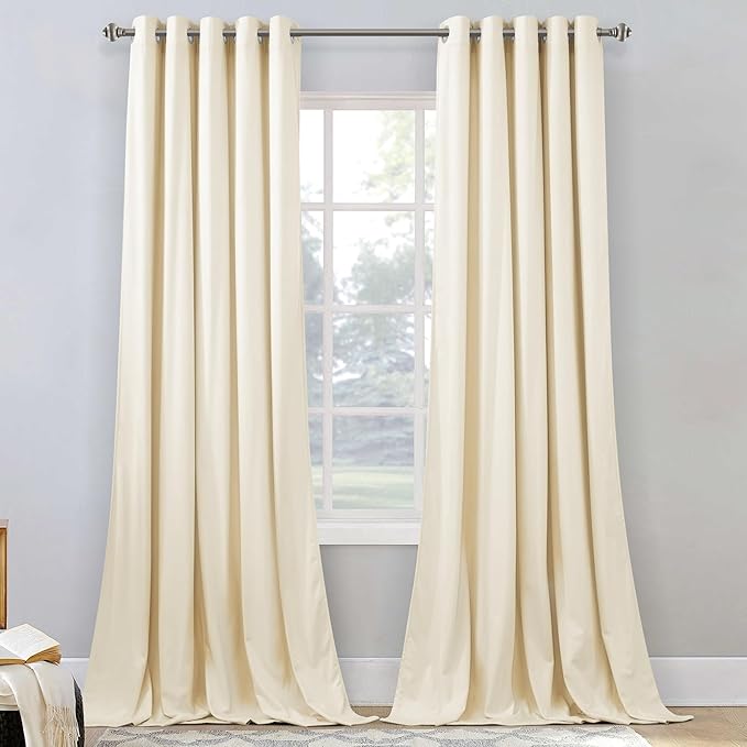 StangH 62 inches Width Ivory White Velvet Curtains Light Dimming for Baby Bedroom, Soft Elegant Decor for Wedding Backdrops French Door Curtains for Living Room, W62 x L90, 2 Panels